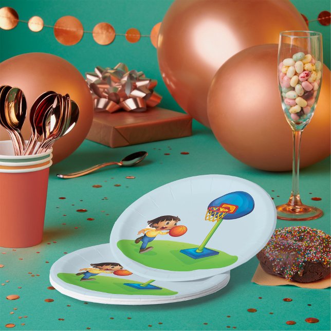 Kid Playing Basketball with Hoop Fun Sports Paper Plates (Creator Uploaded)