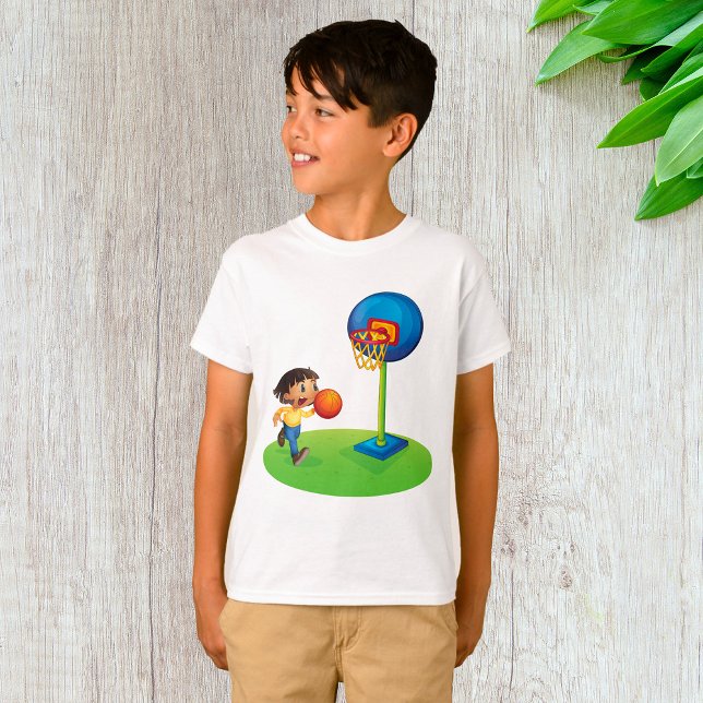 Kid Playing Basketball with Hoop Fun Sports T-Shirt (Creator Uploaded)