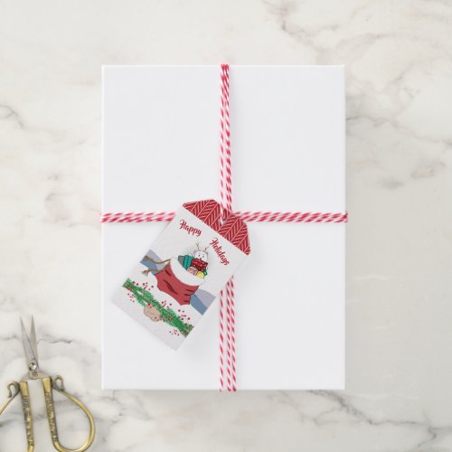 Kid Polar Bear Peeking Out at Christmas Presents Gift Tags
