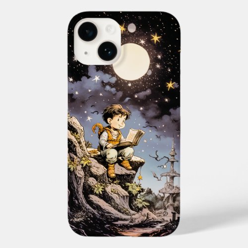 Kid Read Book under Moonlit Illustration Bright Case_Mate iPhone 14 Case