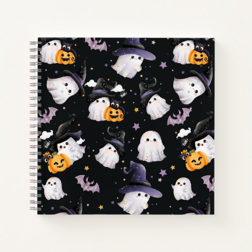 Kids Black  Purple Illustrated Ghost Notebook