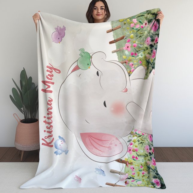 Kid’s Blanket Elephant with Birds Blush Floral (Kid’s Blanket Elephant with Birds Blush Floral)