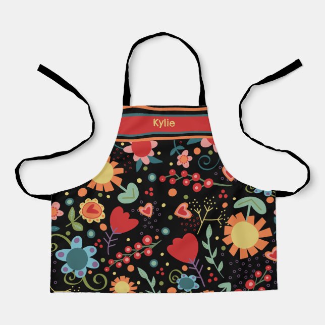 Kid’s Cute Floral Colorful Name Cooking  Apron (Front)