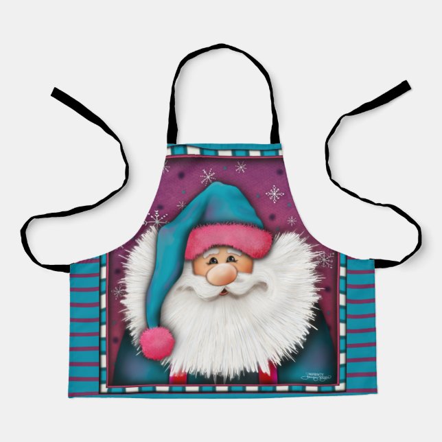 Kid’s Cute Santa Customized Name Blue Pink Apron (Front)
