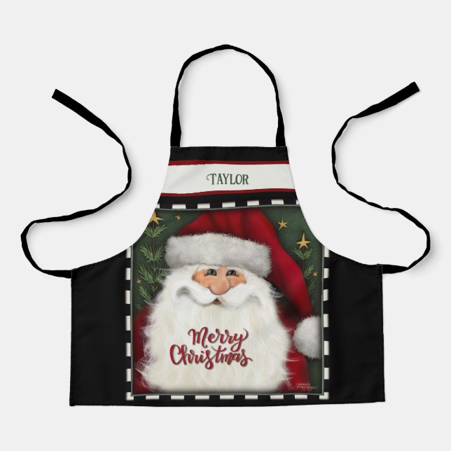 Kid’s Cute Santa Personalized Merry Christmas Apron (Front)