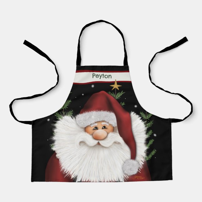 Kid’s Cute Silly Santa Star Christmas Personalized Apron (Front)