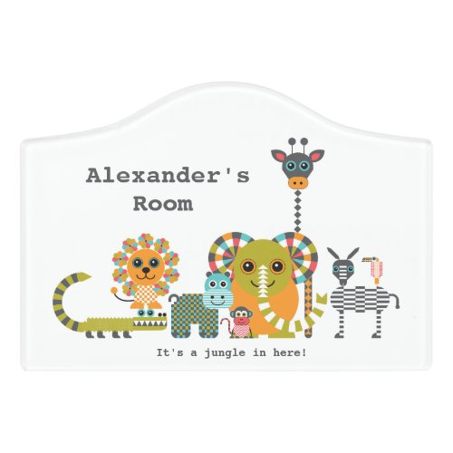 Kid’s Modern Jungle Safari Animals Door Sign