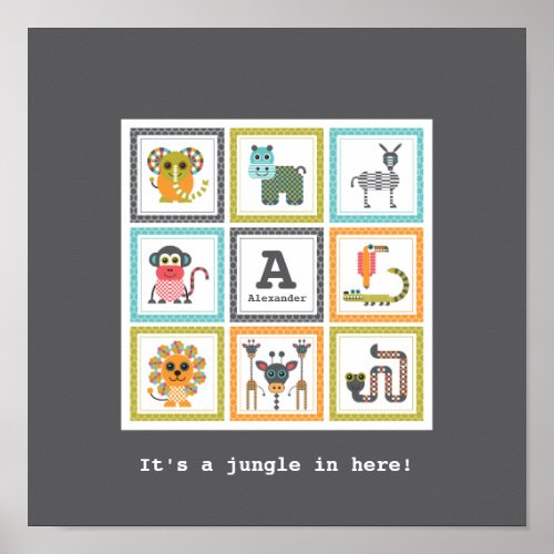 Kid’s Modern Jungle Safari Animals Poster
