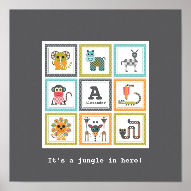 Kid’s Modern Jungle Safari Animals Poster (Front)