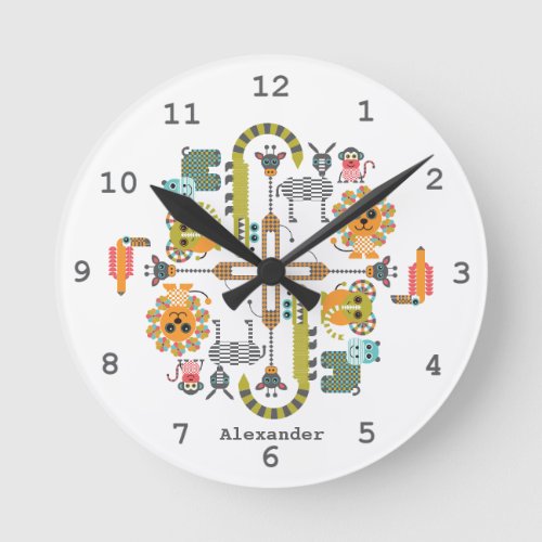 Kid’s Modern Jungle Safari Animals Wall Clock