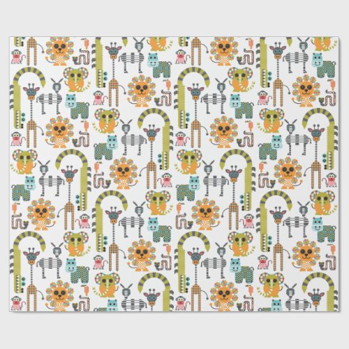 Kid’s Modern Jungle Safari Animals Wrapping Paper