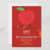 Kid’s Red Apple Picking Birthday Party Invitation (Front)