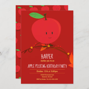 Kid’s Red Apple Picking Birthday Party Invitation