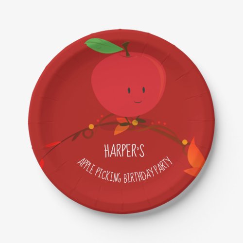 Kids Red Apple Picking Birthday Party Paper Plates