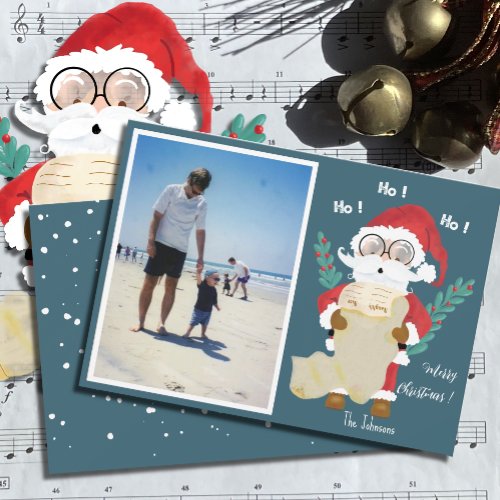 Kid Single Photo  Santa Claus Blue Holiday Card