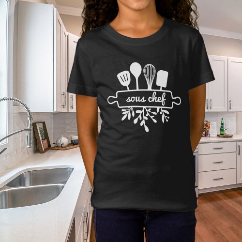 Kid Sous Chef Kitchen Utensil and Greenery  T_Shirt