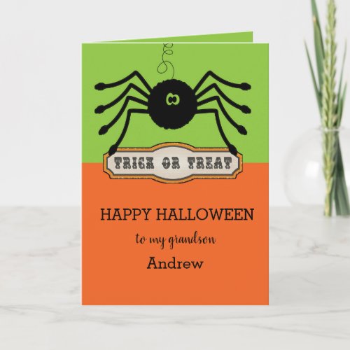 Kid Spider Happy Halloween Grandson Card
