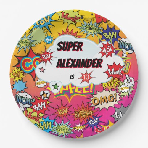 Kid Superhero Awesome Comic Birthday Paper Plate