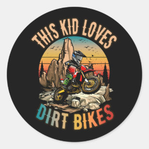 Kid This Kid Loves Dirt Bikes Motocross Vintage Su Classic Round Sticker