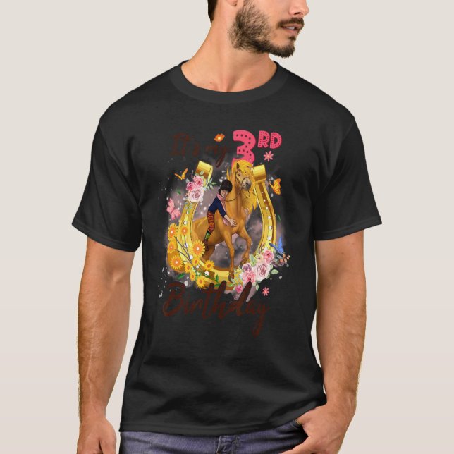 Kid Three Year Old 3rd Birthday Girl Who Loves Hor T-Shirt (Front)