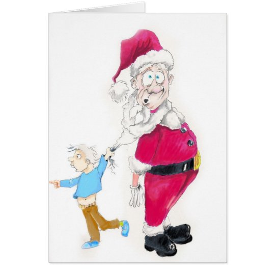 Kid tugging on Santa's Beard Card