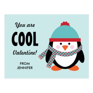 Kid Valentine's Day Card - Cool Penguin Postcard