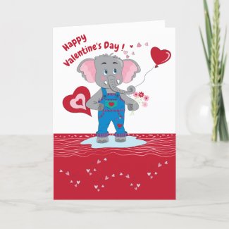 Kid Valentine's Day Card with Cartoon Elephant 