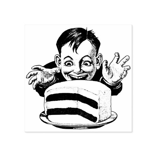 Kid with cake retro rubber stamp