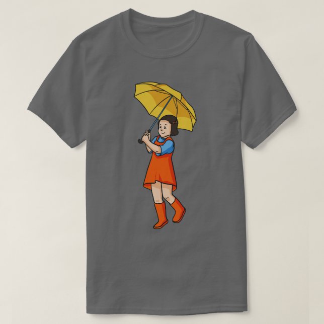 Kid With Umbrella Rain Kids T-Shirt (Design Front)
