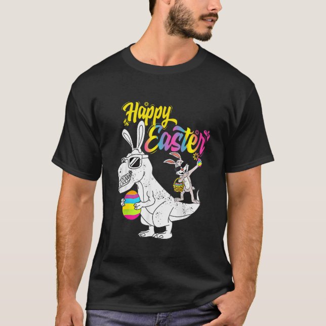 Kidasaurus Happy Easter Rex Dino Dabbing Rabbit Da T-Shirt (Front)
