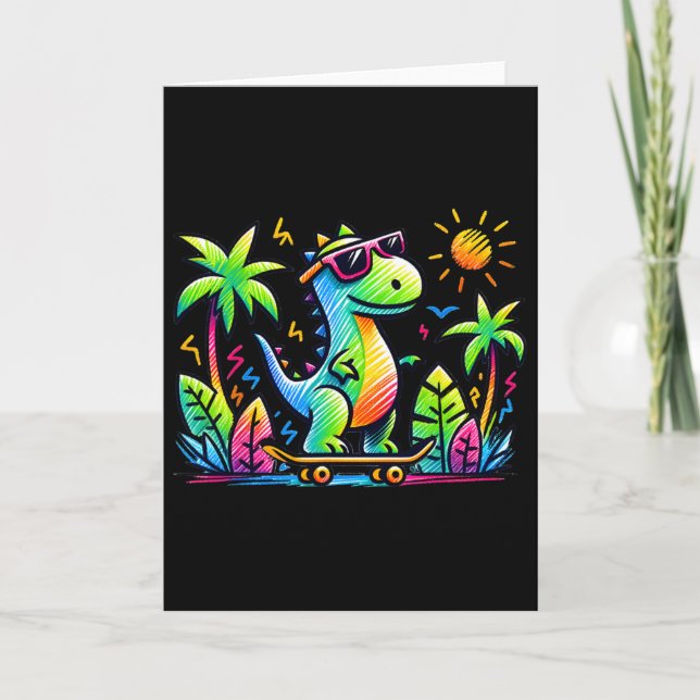 Kidcore Aesthetic Dinosaur Skateboarding Doodle Al Card (Front)