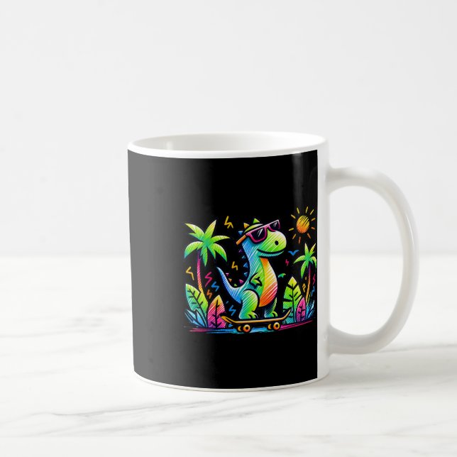 Kidcore Aesthetic Dinosaur Skateboarding Doodle Al Coffee Mug (Right)