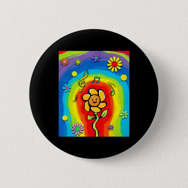Kidcore Aesthetic Rainbow Dancing Flower 80s 90s R Button (Front)