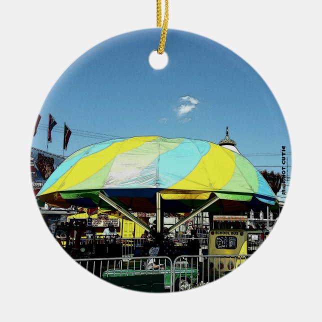 Kiddie Car and Truck Amusement Park Ride Ceramic Ornament (Front)