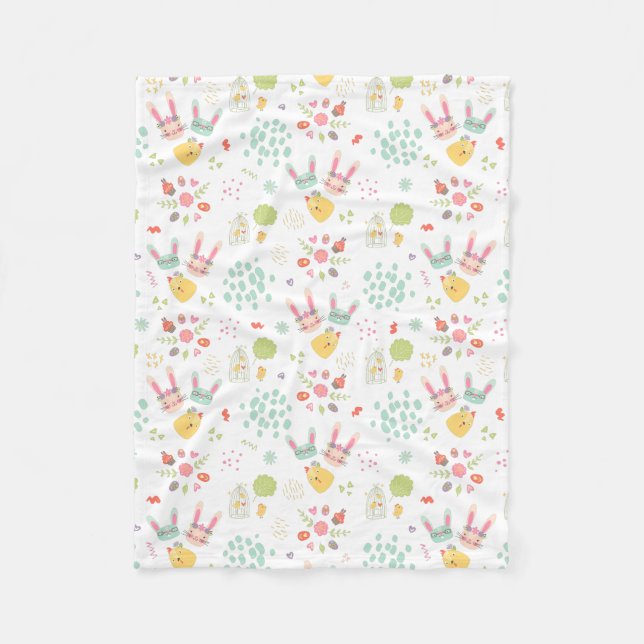 Kiddie Easter Bunny Pattern Fleece Blanket (Front)