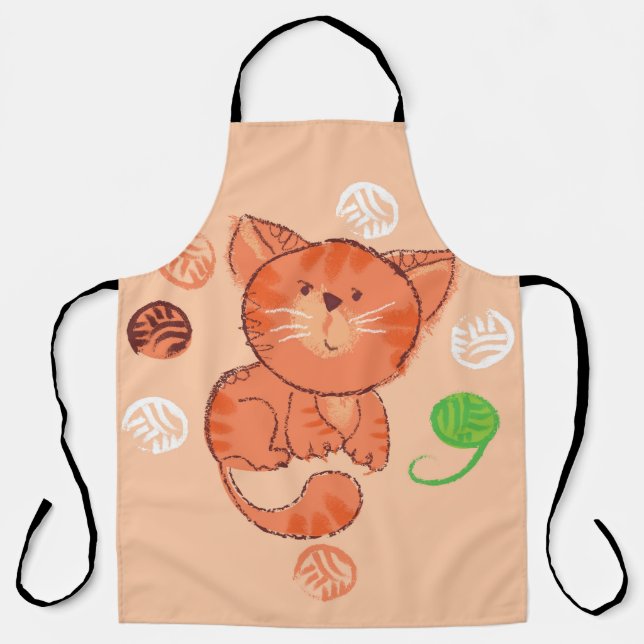 Kiddy red toy cat seamless pattern apron (Front)
