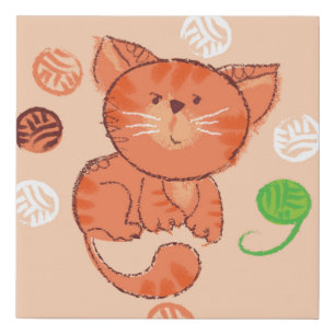 Kiddy red toy cat seamless pattern faux canvas print