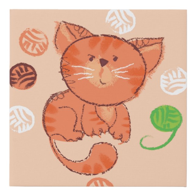Kiddy red toy cat seamless pattern faux canvas print (Front)