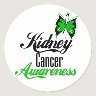 Kidney Cancer Awareness Green Butterfly Classic Round Sticker