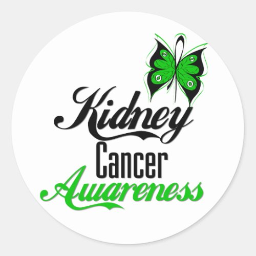 Kidney Cancer Awareness Green Butterfly Classic Round Sticker