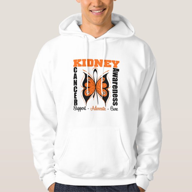 Kidney Cancer Awareness Orange Butterfly Hoodie (Front)