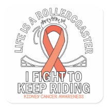 Kidney cancer awareness orange ribbon square sticker