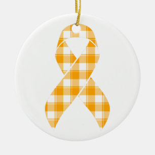 Kidney Cancer Awareness Plaid Orange Ribbon Ceramic Ornament