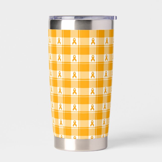 Kidney Cancer Awareness Plaid Tumbler Orange (Left)