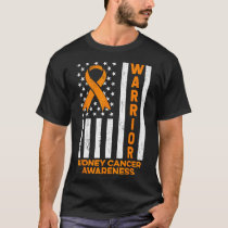 Kidney Cancer Awareness Warrior American Flag Oran T-Shirt