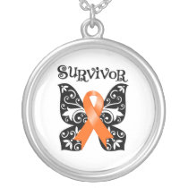 Kidney Cancer Butterfly Orange Ribbon Silver Plated Necklace