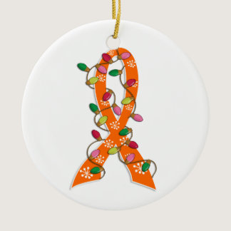 Kidney Cancer Christmas Lights Ribbon Ceramic Ornament