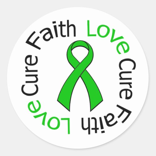 Kidney Cancer Faith Love Cure Green Ribbon Classic Round Sticker