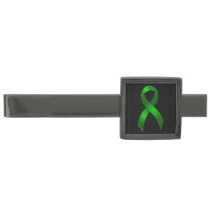 Kidney Cancer | Liver Cancer | Green Ribbon Gunmetal Finish Tie Clip