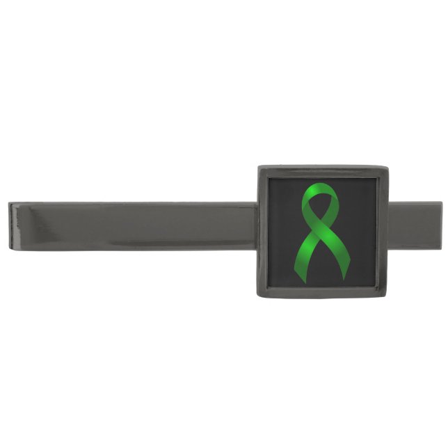 Kidney Cancer | Liver Cancer | Green Ribbon Gunmetal Finish Tie Clip (Front)